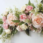 Wedding Arch Flowers, 25.6 Inch Artificial Rose Flower Swag, Decorative Rose Floral Swag for Lintel, Green Leaves Flower Garland for Home Garden Wedding Door Decor (Pink)