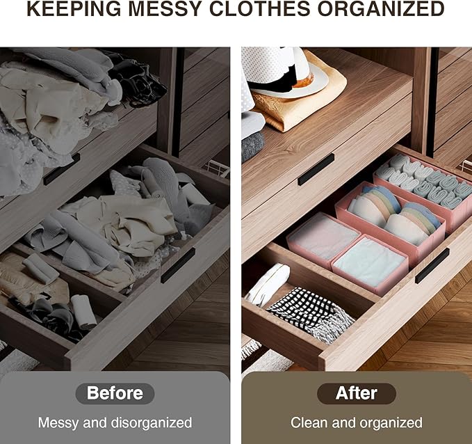DIMJ Fabric Drawer Organizer Bins - 12 Pack Foldable Sock & Clothes Organizer - Pink