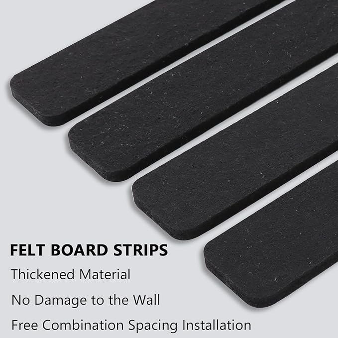 Vuzvuv 8 pcs Bulletin Board Bar Strips No Adhesive Backing with Glue Points ，Self Adhesive Cork Board for Wall，Felt Pin Board for School，Office Decor(Black)