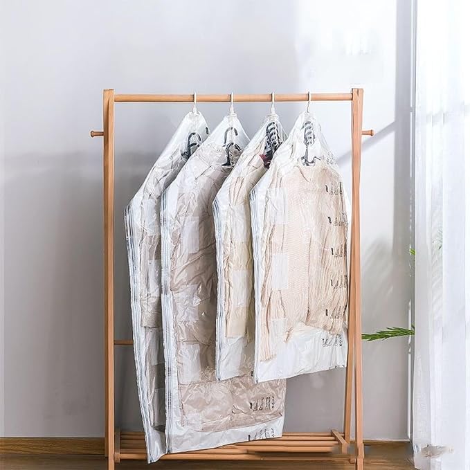 10 Pcs Hanging Vacuum Storage Bags,Vacuum Seal Bags for Clothing,Space Saver Garment Bag with Hanger (5 Long, 5 Short) Clothes Protector Closet Organizer for Clothing, Suits,Jackets,57/43 x27 in