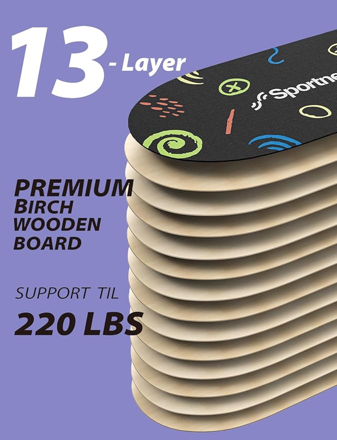 Sportneer Balance Board Kids Wooden Wobble Board for Kids, Safe and Sturdy Balance Trainer, Kids Balance Board for 3-5 6-12 (With Semi-circular Wobble Blocks)