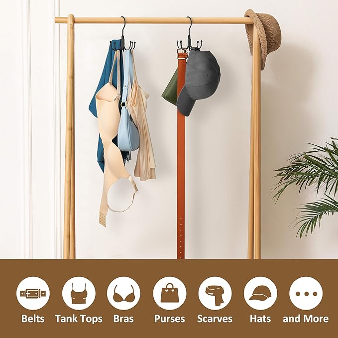 ZEDODIER 2 Pack Scarf Organizer Scarf Hanger for Closet, Rotatable Sturdy Hijab Holder Holds 16 Scarves, Metal Space Saving Closet Organizers and Storage, Black