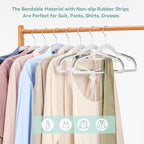 Coat Hangers 30 Pack, Plastic Clothes Hangers Non Slip with Rubber Grip, Heavy Duty Hanger with 360° Swivel Metal Hook, Ultra Thin Hangers Space Saving for Closet Organizer, White and Dark Gray