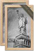 Natural Solid Wood 6x10 Picture Frame, Display 6 x 10 Inch Picture Poster Photo, Vertical & Horizontal Wall Hanging - 2 Pack/Natural/6"x10"