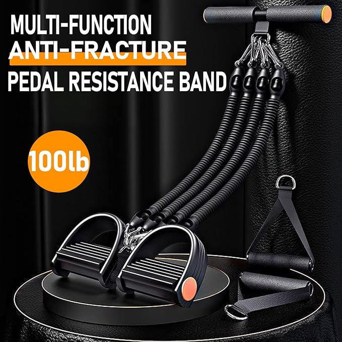 2026 Upgrade Foot Pedal Resistance Band, Adjustable 4-Tube Pedal Ankle Puller Resistance Band with Handle, Multifunction Home Gym Equipment, Stirrup Puller for Men Women for Full Body Exercise