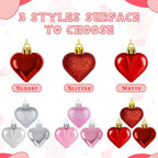 36PCS Heart Ornaments, 2 Sizes Shaped Hanging Ornaments in Red Pink Silver Colors, Glossy Baubles for Love Day Decor, Decorations for Wedding Party