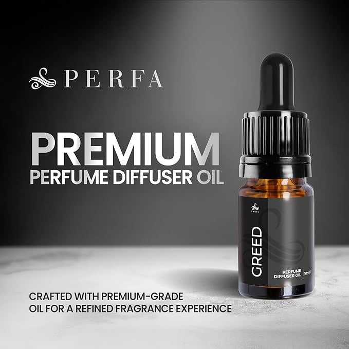 Greed Diffuser Oil | Perfume Diffuser Oil Refill | 10ml Oil Diffuser Essential Oils | Versatile and Mess-Free | Long-Lasting Essential Oils for Humidifiers for Spa, Home, and Office by Perfa