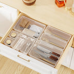 WOWBOX 32 PCS Clear Plastic Drawer Organizer Set, 4 Sizes Desk Drawer Organization and Storage Containers for Makeup, Cosmetics, Jewelry and Gadgets in Kitchen, Bathroom, Bedroom, Office, Clear