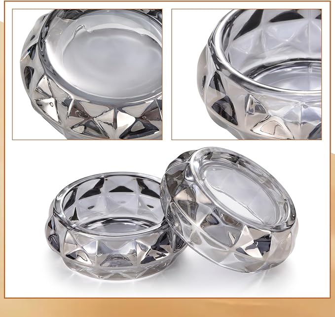 Timgle Glass Ashtray 4 Packs Round Crystal Ash Tray Clear Ashtrays for Home Portable Heavy Duty Decorative Office Patio Indoor Outdoor(Gray)
