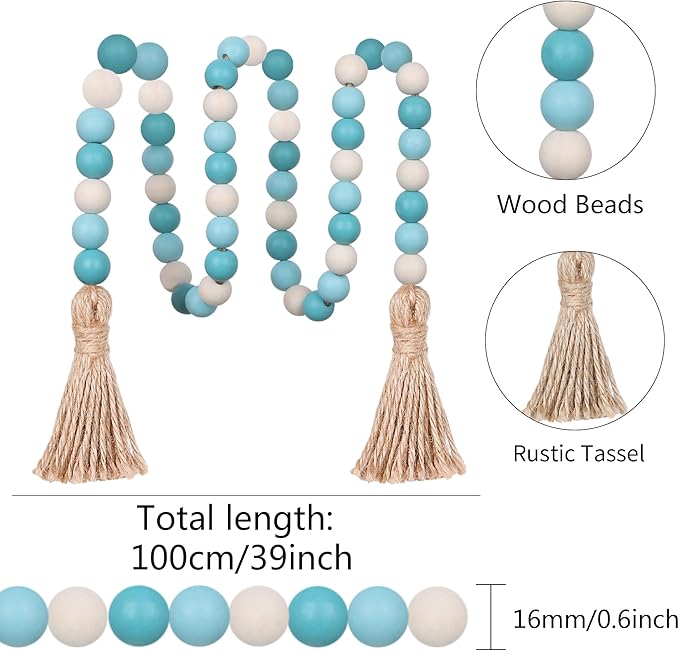 Meplait Wood Bead Garland,39in Farmhouse Beads with Tassels Boho Beads for Tiered Tray Decorative Beads Home Decor