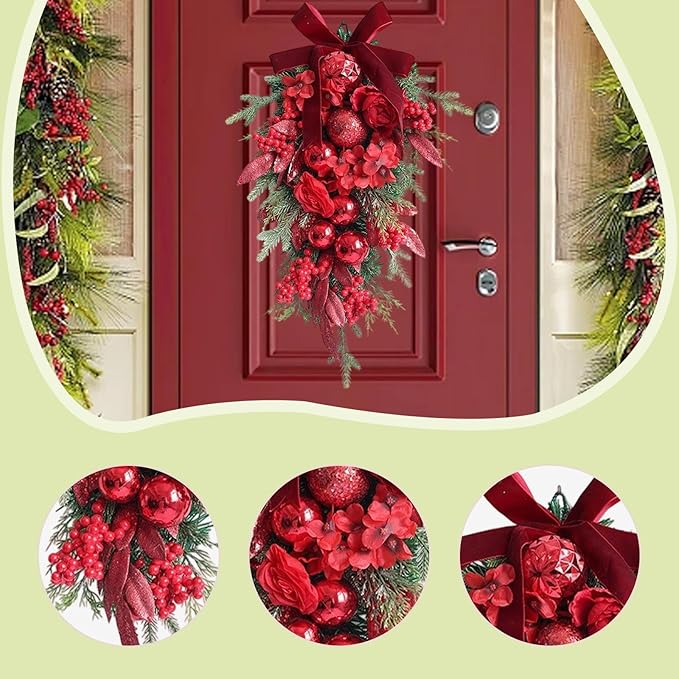 Christmas Teardrop Swag Wall Hanging Decor Christmas Decoration Decorative Hanging Ornament Wreath for Window Holiday Home