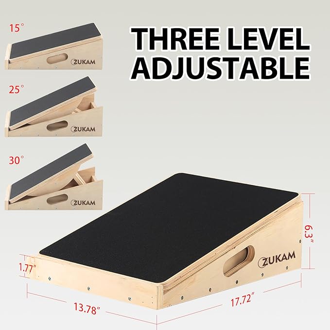 Multi-Function Wooden Slant Board & Balance Board, Adjustable Incline Board and Calf Stretcher,Stretch Board - Wide Anti-Slip Surface - Black