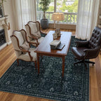 Lahome Washable Black Living Room Rug 6x9,Boho Dining Room Rugs for Under Table,Soft Stain Resistant Thin Carpets for Office Decor,Vintage Dark Carpet for Bedroom