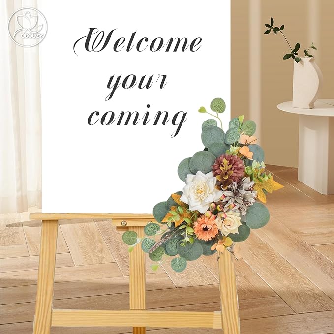 Odouzy Artificial Wedding Arch Flowers for Wedding Sign,Set of 2 for Wedding Welcome Ceremony Sign,Faux Floral Swags,Wedding, Banquet and Reception Backdrop Floral Decoration (Coffee Orange)