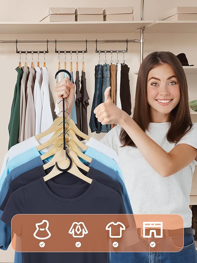 HOUSE DAY Space Saving Hangers Black, 16 Pack, Smart Closet Organizer Space Saver, Sturdy Plastic Clothes Hangers for All Types of Clothes, Closet Organizers and Storage, College Dorm Room Essentials