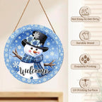 Welcome Winter Snowman Blue Sign for Front Door Christmas Snowflake Wood Door Hanger 12"x12" Holiday Welcome Decorations Rustic Wreath Wall Hanging Decorative for Home Wall Porch Yard Garden