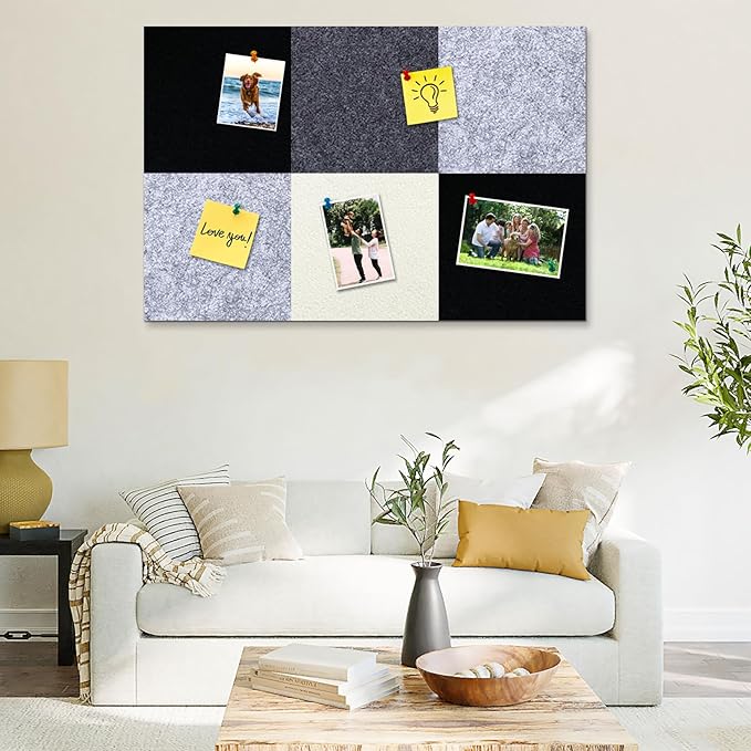 Square Felt Cork Bulletin Board Tiles, Self Adhesive DIY Felt Pin Board for Wall 30" x 20" with 35 Pushpins for Office School Home Wall Decor Stickers Memos Photos Display (Gradual Grey)