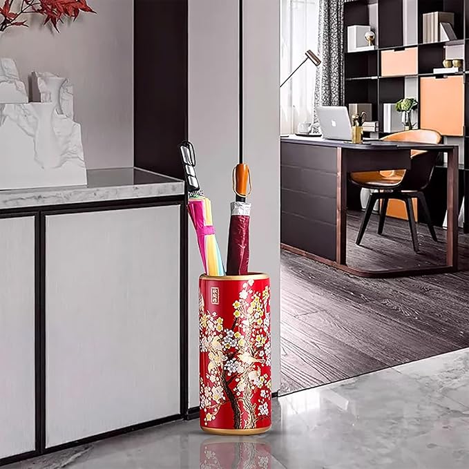 Ceramic Umbrella Stand Living Room Floor-Standing Freestanding Cane Chinese Umbrella Stand Multifunctional Painted Porcelain Vintage Ceramics Flower Vases for Home Office Entrance Indoor(E)