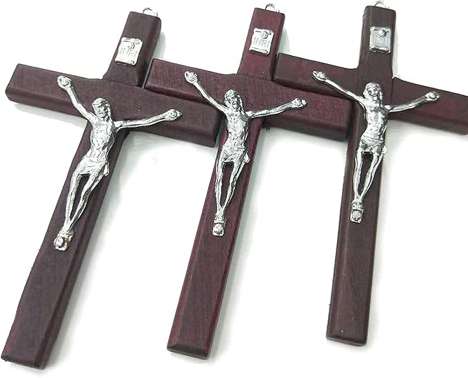 CHENGXIN Catholic Crucifix Wall Cross 3 Pack, Small Wooden Cross with Jesus for Home Decor, 4.7 inches