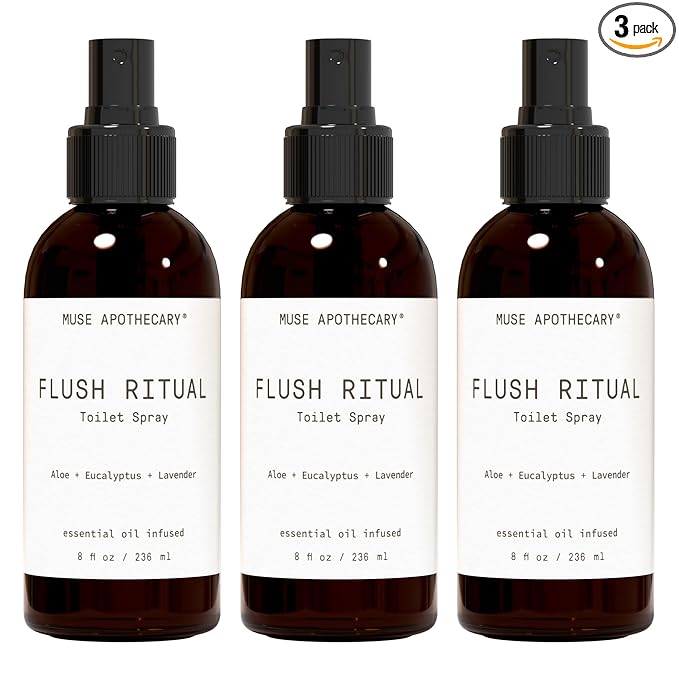 Muse Apothecary Flush Ritual - Aromatic & Refreshing Toilet Spray, Use Before You Go, 8 oz, Infused with Natural Essential Oils - Aloe + Eucalyptus + Lavender, Pack of 3