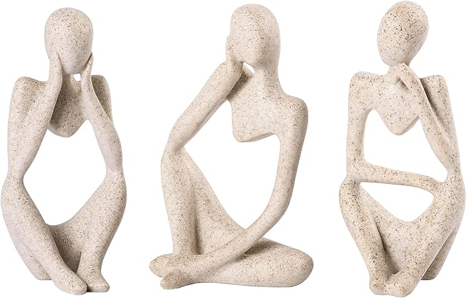 BMLCGJ Thinker Statue Gold Decor Abstract Art Sculpture, Golden Resin Collectible Figurines for Home Living Room Office Shelf Decoration,Great Gifts Ideas (Sandstone)