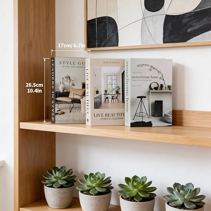 3 PCS Faux Decorative Books for Home Decor-Coffee Table Books Decor-Aesthetic Fake/Faux Books for Decoration,libros Decoration for Coffee Table, Shelf Accessories (3-monochromc Live Style Guide)