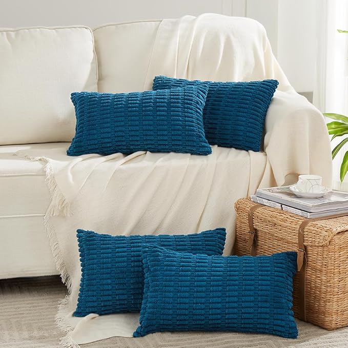 Fancy Homi 4 Packs Decorative Throw Pillow Covers for Living Room Couch Bed, Modern Farmhouse Boho Home Décor Accent Cushion Case, 20" x 12", Teal