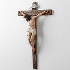 DevotedWalls Realistic Wall Crucifix,Lifelike Jesus Crucifixion Statue,12"H Resin Detailed Wood-looking Cross with Corpus,Hand Painted Jesue INRI Wall Cross for House,Catholic Gift Home Decor (Full Color）