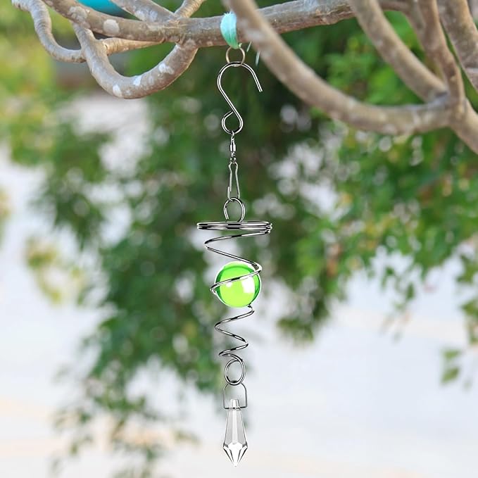 Ornament Hanging With Beads Glass, Decorative Mobile Window Garden With Prism, Double Helix Chime Wind Metal, 5 Pack Spinner Wind Crystal