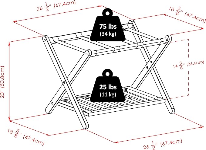 Winsome Remy Luggage Rack, Sturdy Folding Suitcase and Bag Stand for Guest Room, Bedroom, Must Have Foldable Storage Essential for Guests, Small Businesses, Home