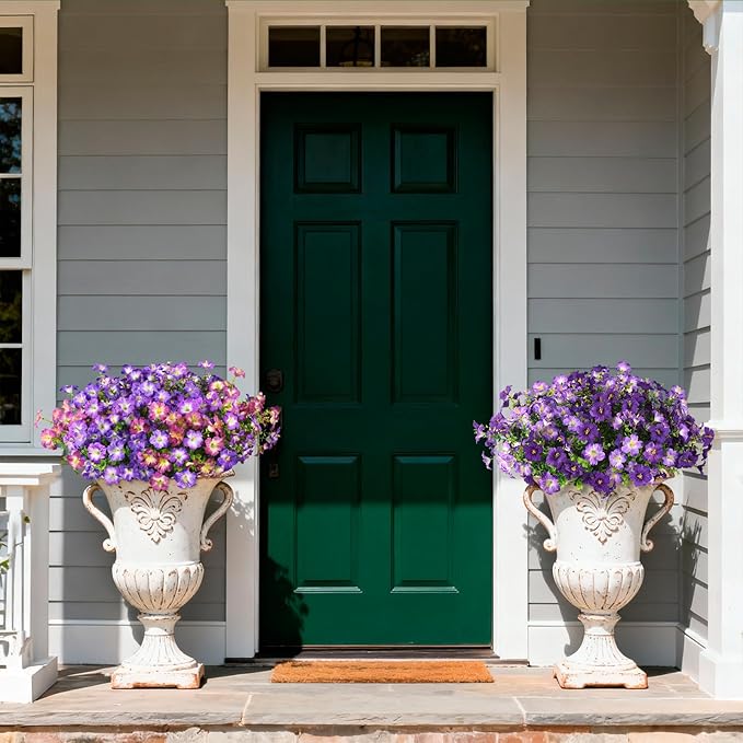 INQCMY Artificial Fake Flowers for Outdoor Spring Decoration,12 Bundles Faux Silk Colorful Morning Glory with Eucalyptus UV Resistant Realistic Fake Plants for Outside Planter Porch Patio Yard Garden