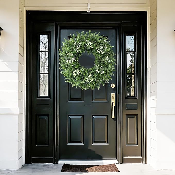 26'' Large Boxwood Wreath for Front Door Artificial Spring Wreath Boxwood Leaves Greenery Outdoor Door Wreaths for Porch Window Home Farmhouse Wall Decor Green Year Round Indoor Outdoor All Seasons