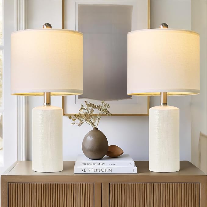 G-SAFAVA 20.5" Small Table Lamps for Living Room Lamp Set of 2 Ceramic Lamps for Bedroom Bedside Lamps Modern Boho Lamps for Night Stands Farmhouse Nightstand Lamp Side End Table Lamp, White