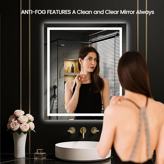 LOAAO 24"X28" LED Mirror for Bathroom, Lighted Bathroom Mirror with Lights, Anti-Fog, Dimmable, Memory Function, Clear Reflection