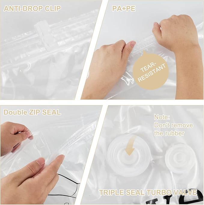 Hanging Vacuum Storage Bags 5 Pack, Space Saver Garment Bags 53.2 x27.6 inch, Vacuum Seal Bags for Clothing for Jacket, Suits, Dress, Clothing, Space Saver Bags With Hook