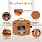 Lifewit Round Cowboy Hat Box for 7 Caps, Large Felt Hat Organizer Bag for Men&Women Storage, Baseball Cap Container with Lid for Travel, Foldable 16.5" Dx10.6 H Carrier, 37L Each, Brown 2 Pack