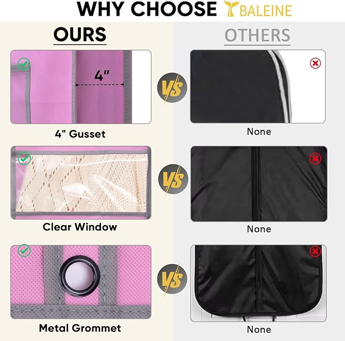 BALEINE 2PK Heavy Duty Garment Bag with Shoe Storage Travel Bag for Dresses, Suit, Coats Travel Essential (54", Pink)