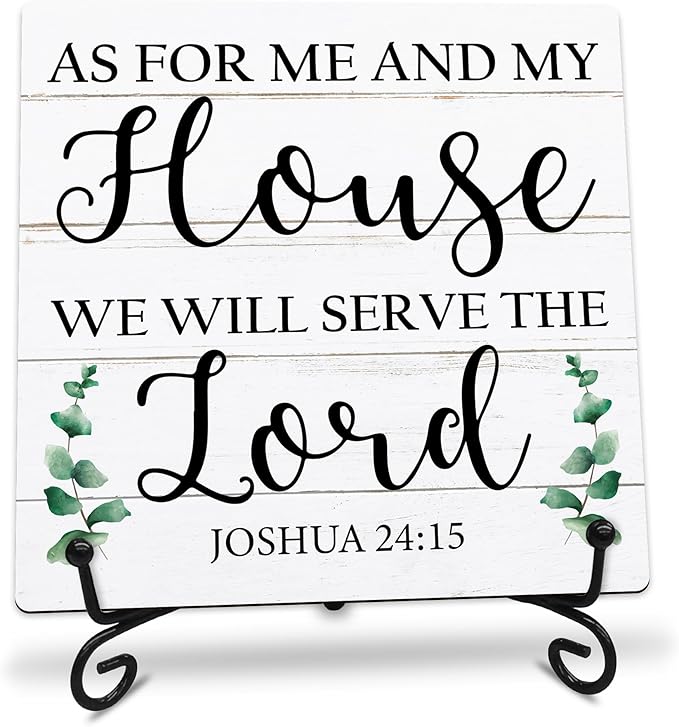 As For Me And My House We Will Serve The Lord Wooden Sign - 5" Christian Wooden Plaque With Metal Support - Rustic Tabletop Home, Office Room Decor - Gifts For Family & Friends - A04
