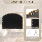 36x28 Inch Wide Arched Wall Mirror with Bold Antique Gold Beaded Frame, Decorative Mantel Mirror for Fireplace or Entryway, Horizontal Hanging Statement Mirror for Living Room Wall Decor