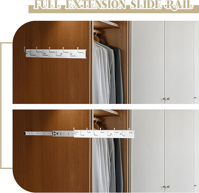 Blulu 2 Pcs 13.8'' Sliding Tie Rack Hangers for Closet, 9(Total 18) Tie Pull Out Wall Mounted Extending Sturdy Metal Belt Organizer Holder for Men Belt Storage, Sliver