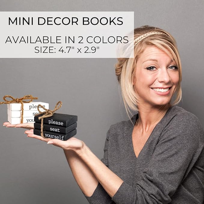 Farmhouse Bathroom Decor - Funny Rustic Wooden Mini Books for Your Restroom Shelf - The Perfect Small Decorative Accent for The Guest Bathroom - Black