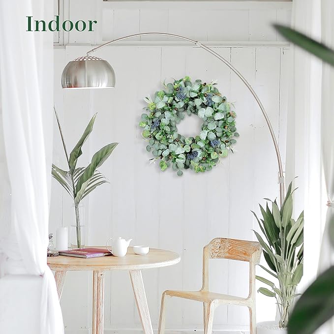 24Inch Eucalyptus Wreath Set of 2, Large Eucalyptus Wreath for Front Door with Olive Leaves and Berries for All Seasons, Spring Summer Year Round Wreaths for Front Door Indoor Outdoor