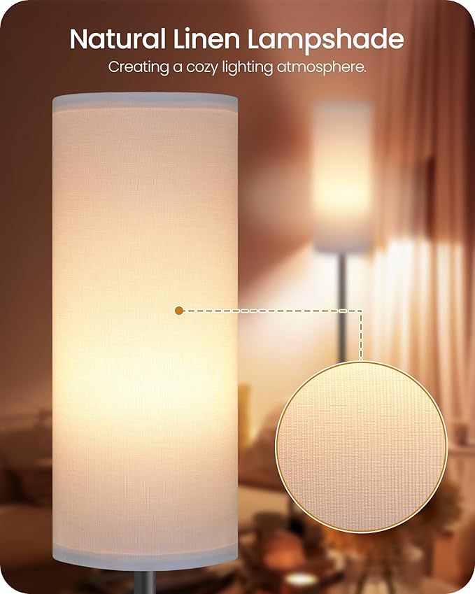 Set of 2 Dimmable Floor Lamps for Living Room with 2 Remotes and Foot Switch, 64.4”Modern Standing Tall Lamp, Corner Lamp for Bedroom, Bulb Included, 3000K-6500K, White Shade CW06LDP205W1