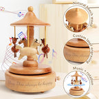 Personalized Wooden Carousel Music Box - Custom Name Gift for Friends, Birthday Christmas Valentine's Day Gift Home Decoration | Hand-Cranked Rotating Music Box