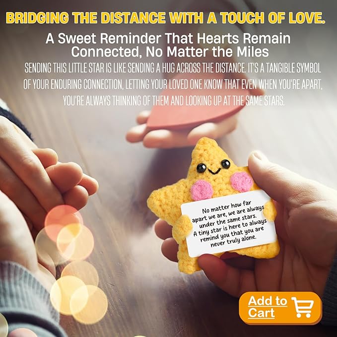 Crochet Yellow Star Doll Friendship Gift - Emotional Comfort Support Decor, Long Distance Relationship Moving Away Farewell Goodbye Leaving Gifts for Women Friend Couple Boyfriend Girlfriend Coworker