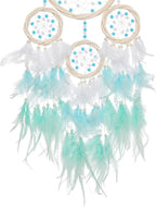 Large Rattan Dream Catchers - Light Blue Rooster Feather with Luxury Pearl, Multiring, Handmade Dreamcatcher for Bedroom, Dream Catcher for Girls, Dream Catchers for Boys, Dream Catcher Wall Decor