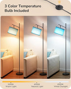 EDISHINE Modern Floor Lamps for Living Room, 64.7" Minimalist Standing Lamp with 3 Color Temperatures Bulb & Adjustable Linen Shade, Foot Pedal Switch, Arc Tall Lamp for Office Bedroom, Blue Shade
