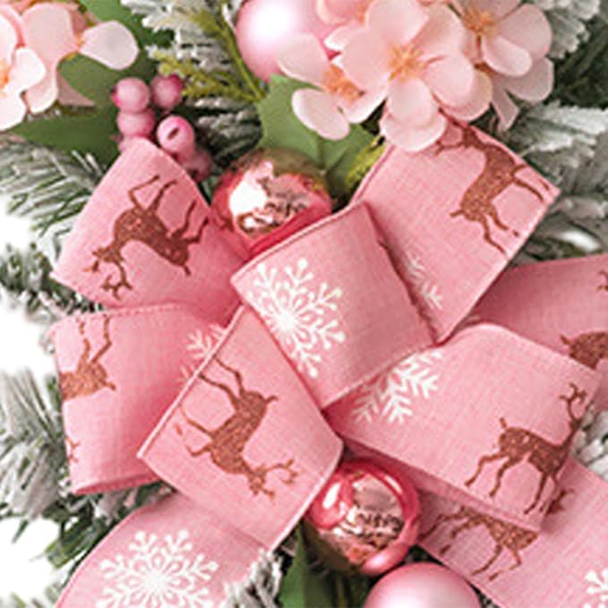 SM SunniMix Christmas Swag Teardrop Swag Artificial Wreath Door Swag Decorative Bow Ornament Lightweight PP Material Suitable for Gift Giving Home Decoration, Pink