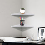 evron Corner Mounting Shelf Set of 2 – Easy to Install Floating Wall Shelves with Wood Grain Finish, Durable and Waterproof ABS Plastic for Kitchen, Bathroom, Living Room Home Décor (Clear)