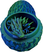3D Printed Dragon Egg Articulating Gemstone Dragon Fidget Figurine - Vibrant Color Dragons Flexible ADHD, Autism and Anxiety Relief - Articulated Joints (Blue Green Silk)